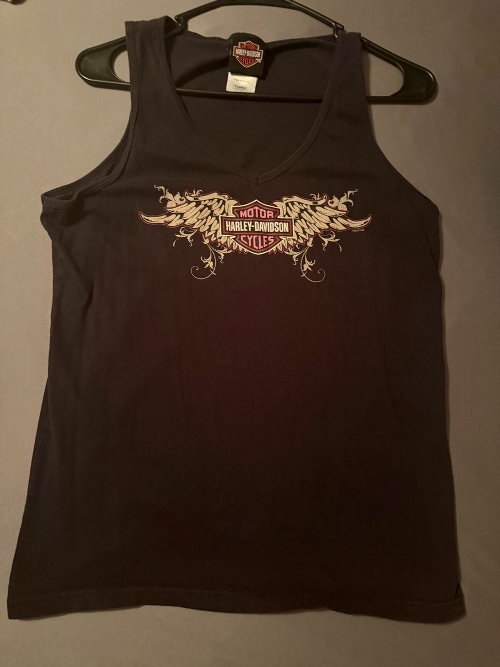 Harley-Davidson Black Tank Top with Gold Winged Shield Logo